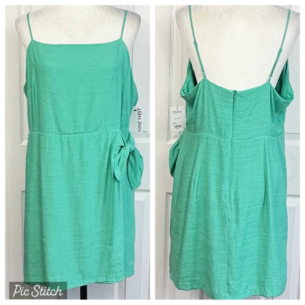 NWT Nine West Reef Green Spaghetti Strap Side Tie Mini Sundress XL